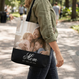 Bolsa Tote Mom Established Black Elegant Script Photo