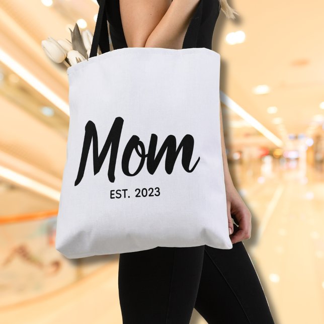 Bolsa Tote  Mom Established Date Black Script Custom Text (Personalize with year(s).  Matching items available in collection)