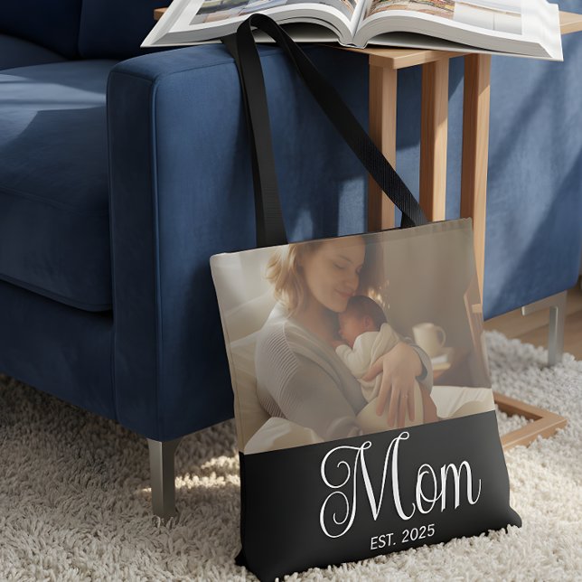 Bolsa Tote Mom Established Script Black Photo (Criador carregado)