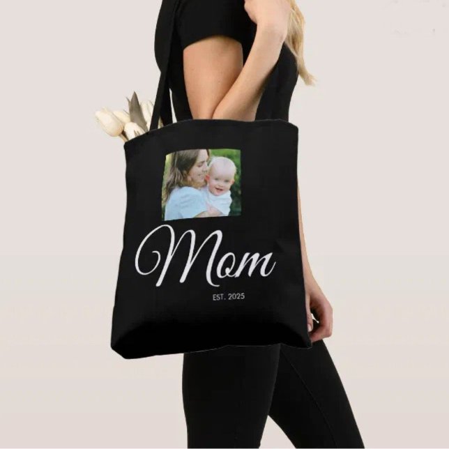 Bolsa Tote Mom Established Script Black Photo Gift (Criador carregado)