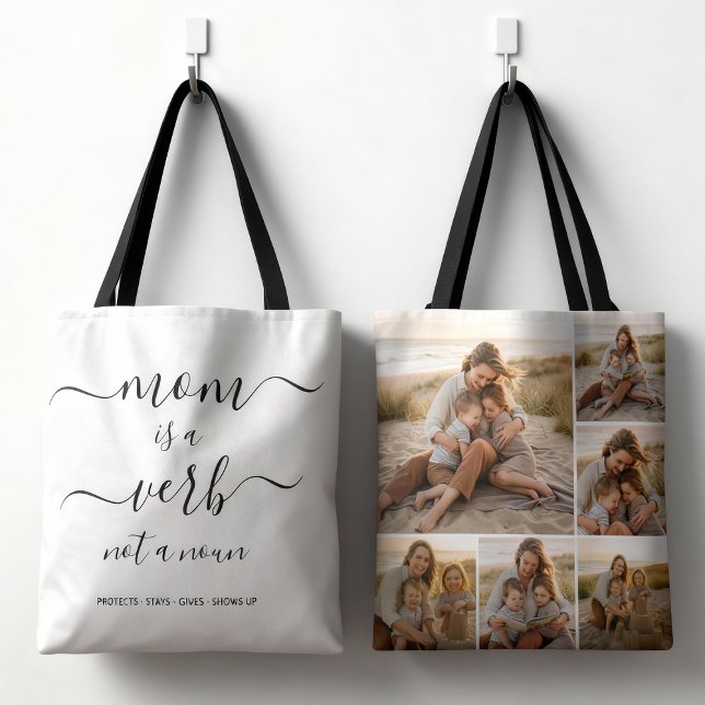 Bolsa Tote Mom Is a Verb Family Photo Collage Mother Keepsake (Criador carregado)
