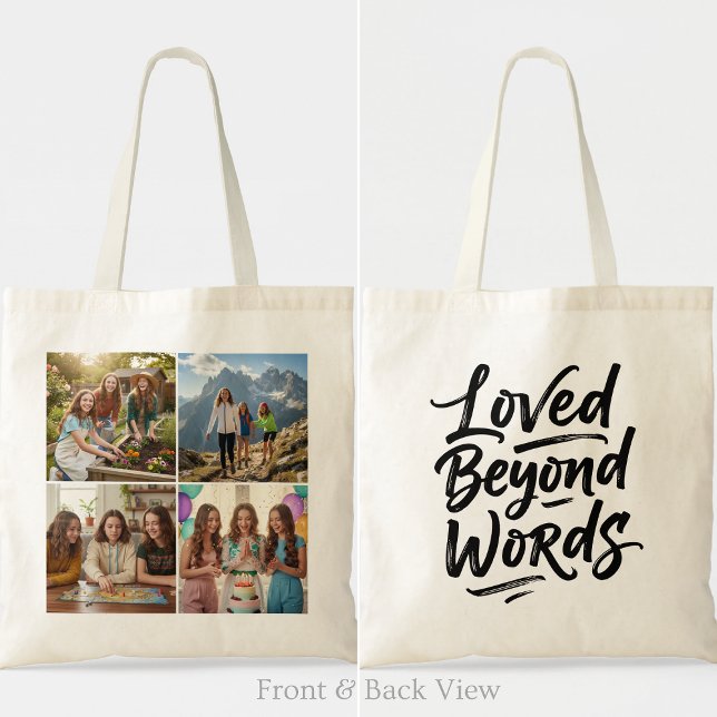 Bolsa Tote Mom Loved Beyond Words Custom 4 Photo (Criador carregado)