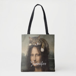 Bolsa Tote Mona Lisa Com Gato Adormecido