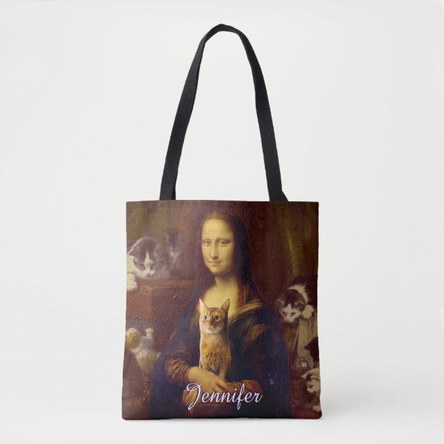 Bolsa Tote Mona Lisa e seu gato (Frente)