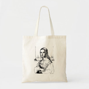 Bolsa Tote Mona Lisa Line Art - Minimalista preto e branco