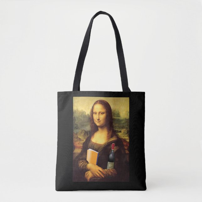 Bolsa Tote Mona Lisa, livro e vinho engraçado (Frente)