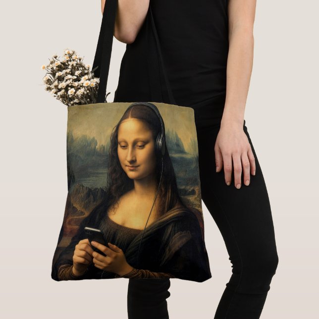 Bolsa Tote Mona Lisa Moderna com Smartphone (Close Up)