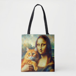 Bolsa Tote Mona Lisa pintando La Gioconda com Cat