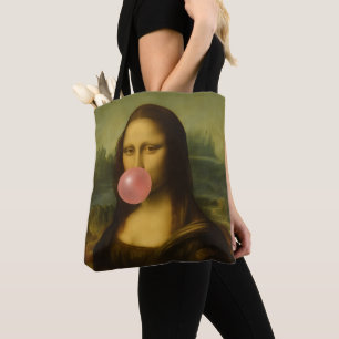 Bolsa Tote Mona Lisa Piscando Goma-Bolha Rosa