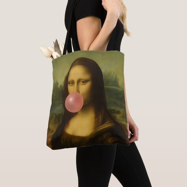 Bolsa Tote Mona Lisa Piscando Goma-Bolha Rosa (Close Up)