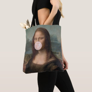 Bolsa Tote Mona Lisa soprando pastilha elástica rosa