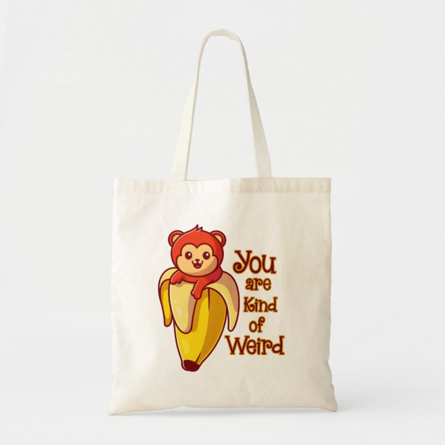 Bolsa Tote Monkey Banana Engraçado Você É Estranho (Frente)