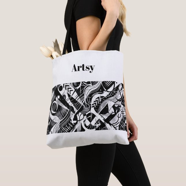 Bolsa Tote Monochrome: Abstract Geometric High-Contrast (Close Up)