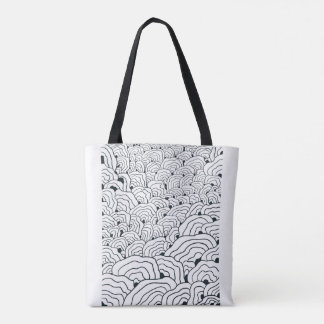 Bolsa Tote Monochrome Wave Pattern, Modern Abstract Line Art