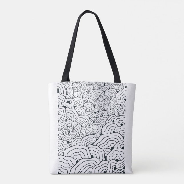 Bolsa Tote Monochrome Wave Pattern,  Modern Abstract Line Art (Verso)
