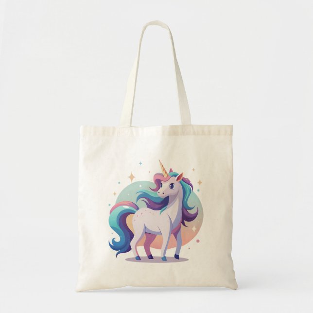 Bolsa Tote Monocórnio arco-íris Pastel no estilo de desenho a (Frente)