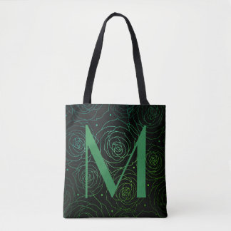 Bolsa Tote Monogram Dark Floral Rose Motivational Quote 