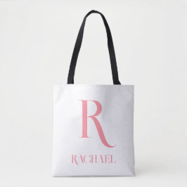 Bolsa Tote Monogram Name Modern Minimal Stylish Pink