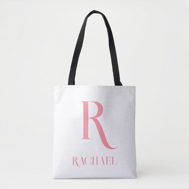 Bolsa Tote Monogram Name Modern Minimal Stylish Pink (Frente)