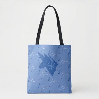 Bolsa Tote Monogram Periwinkle Blue Whimsical Graphic Doodle