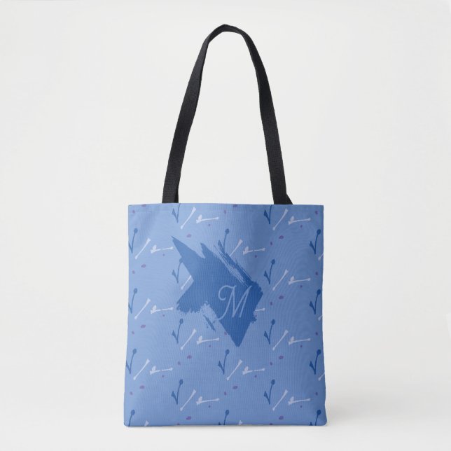Bolsa Tote Monogram Periwinkle Blue Whimsical Graphic Doodle (Frente)
