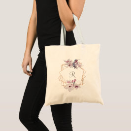 Bolsa Tote Monogram Pink White Magnolias Bird Gold Frame 