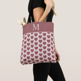 Bolsa Tote Monogram Retro Hearts Pink Burgundy