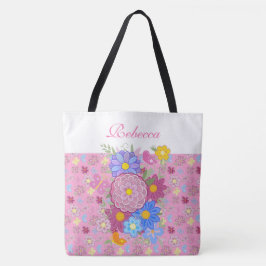 Bolsa Tote Monogram Wildflowers butterfly floral design pink