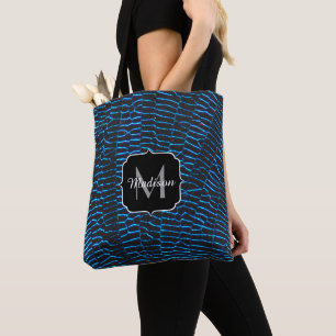 Bolsa Tote Monograma abstrato azul brilhante vibrante metálic