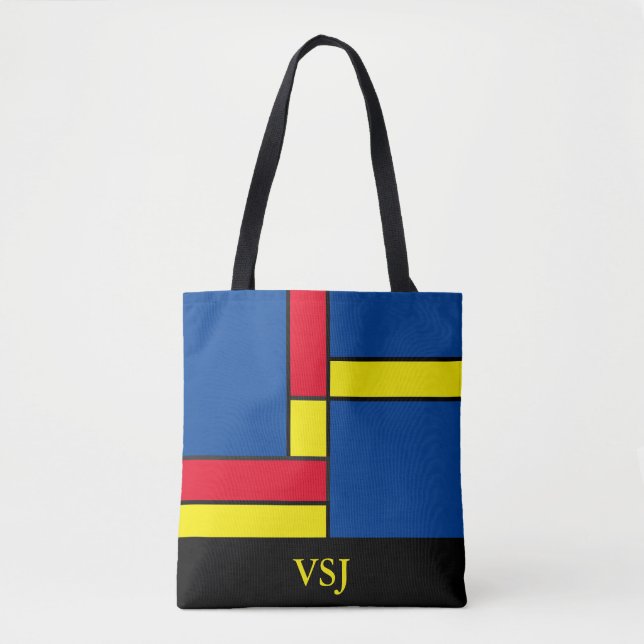 Bolsa Tote Monograma abstrato azul vermelho e amarelo (Frente)