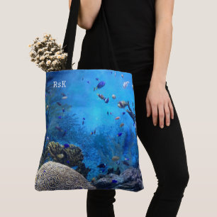 Bolsa Tote Monograma Abstrato Faux Cena Submarina
