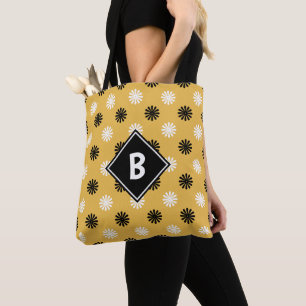 Bolsa Tote Monograma Abstrato floral moderno amarelo