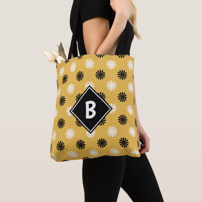 Bolsa Tote Monograma Abstrato floral moderno amarelo (Close Up)