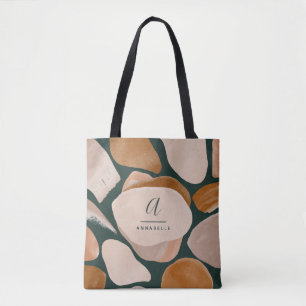 Bolsa Tote Monograma abstrato verde-ferrugem moderna