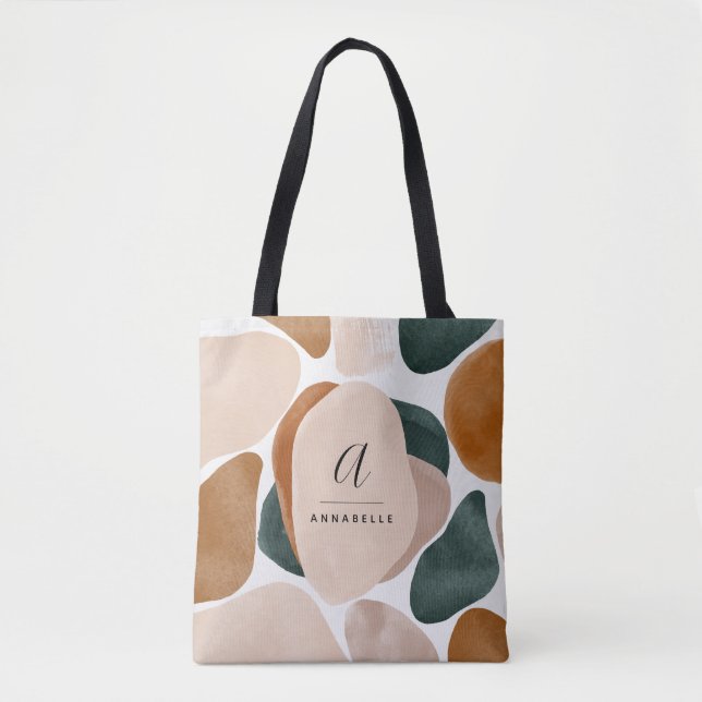 Bolsa Tote Monograma abstrato verde-ferrugem moderna (Frente)