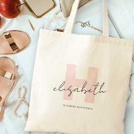 Bolsa Tote Monograma Afeminado Caligrafia Coral Rosa Bege
