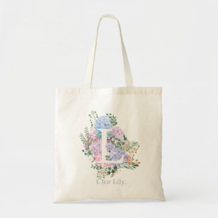 Bolsa Tote monograma alfabético L flores de hydrangea