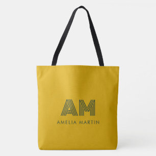 Bolsa Tote Monograma Amarelo Mostarda e Verde Floresta Retro