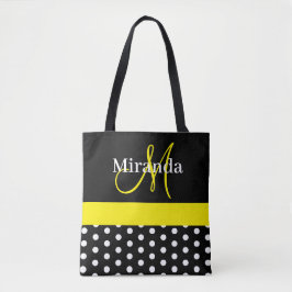 Bolsa Tote Monograma Amarelo Preto com Bolinhas brancas