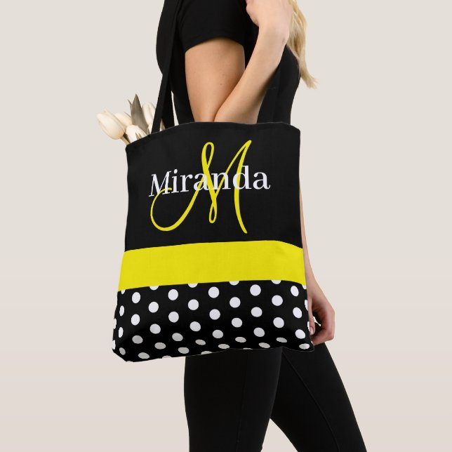 Bolsa Tote Monograma Amarelo Preto com Bolinhas brancas (Close Up)