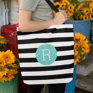 Bolsa Tote Monograma Aqua Preto e Branco