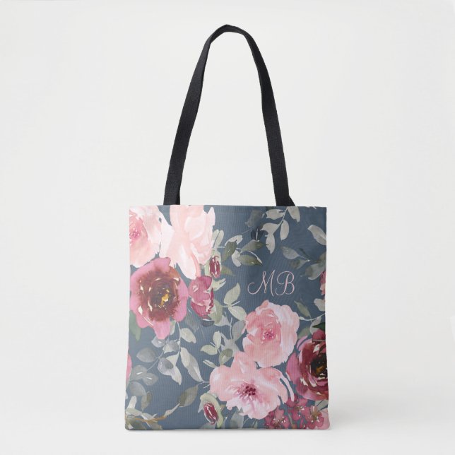 Bolsa Tote Monograma Aquarela Cor Rosa Brilhante Moderna (Frente)