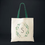 Bolsa Tote Monograma Aquarela Eucalyptus Greenery<br><div class="desc">Esta bolsa de tote apresenta as folhas verdes de eucalipto,  pintadas manualmente,  com cor d'água,  com estilo "wreath",  em conjunto com uma fonte branca,  e pode ser personalizada com a sua inicial.</div>