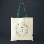 Bolsa Tote Monograma Aquarela Eucalyptus Greenery<br><div class="desc">Esta bolsa de tote apresenta as folhas verdes de eucalipto,  pintadas manualmente,  com cor d'água,  com estilo "wreath",  em conjunto com uma fonte branca,  e pode ser personalizada com a sua inicial.</div>