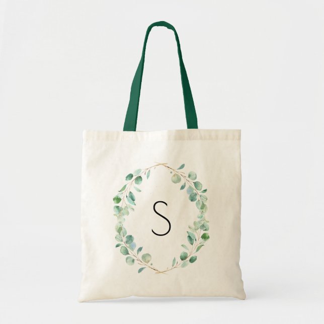 Bolsa Tote Monograma Aquarela Eucalyptus Greenery (Frente)