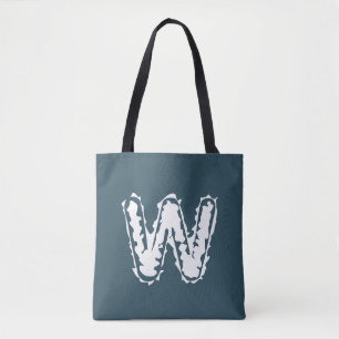 Bolsa Tote Monograma assustador branco em azul