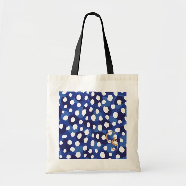 Bolsa Tote Monograma azul e branco chique do impressão da (Frente)