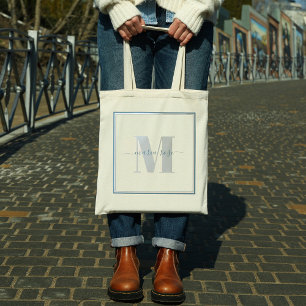 Bolsa Tote Monograma Azul Simples Bonito Minimalista