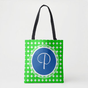 Bolsa Tote Monograma azul & verde das bolinhas