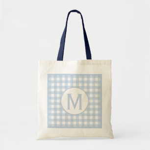 Bolsa Tote Monograma Básico Desbotado Denim Blue Gingham